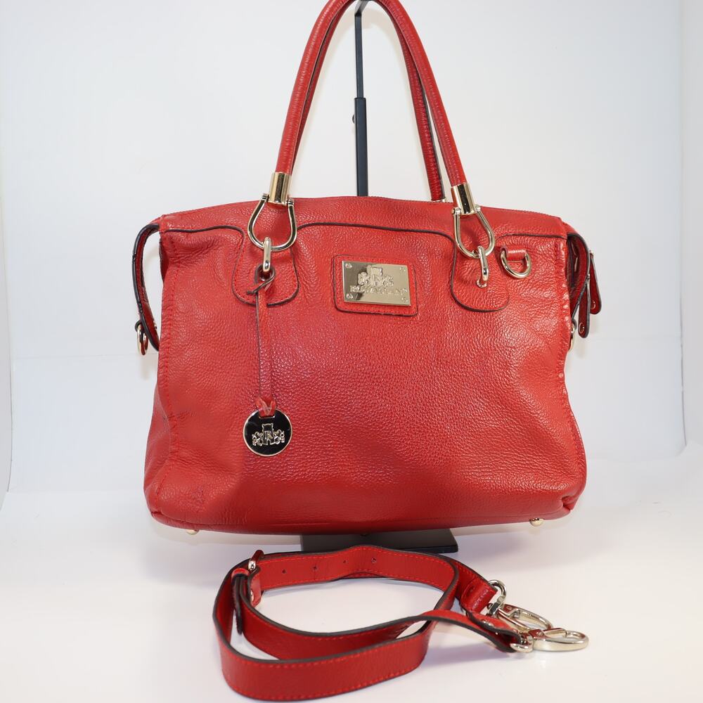 Rowallan of Scotland Red Pebbled Leather Satchel Tote w/ Crossbody Strap